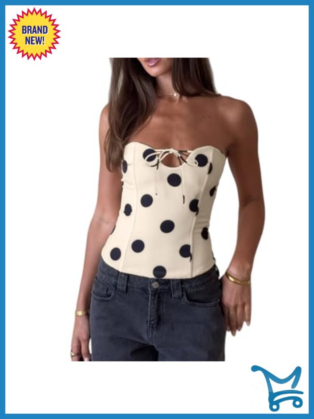 Womens Polka Dots Strapless Tube Top Off Shoulder Bandeau Y2K Summer Vacation